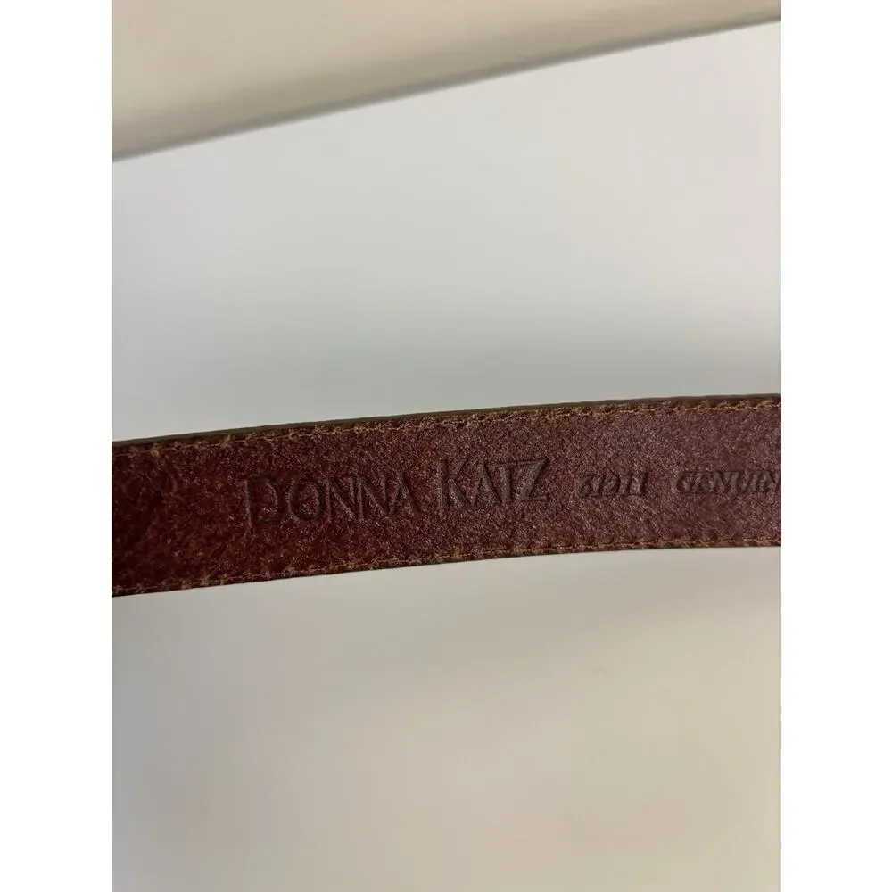 Vtg 90s Donna Katz Brown Genuine Leather Belt Whipstitch Western Boho M/L
